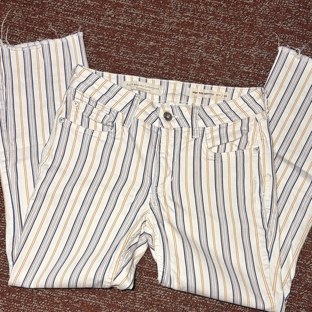 Pilcro & The Letterpress striped cropped denim frayed hem nautical stripe pants
